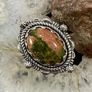 Carolyn Pollack Sterling Silver Oval Unakite Decorated Ring Size 8.5 For Women